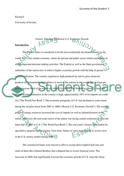 Factors Affecting the Recent United States Economic Growth