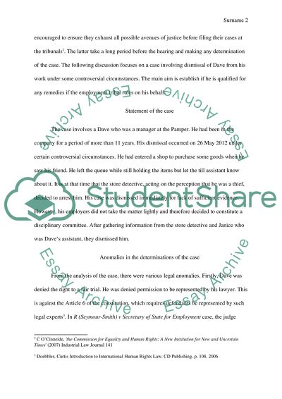 Advice to Dave on Matters of Employment Tribunal