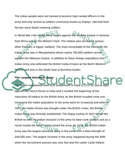 Indias Contribution towards the British War Effort in World War I and the Aftermath