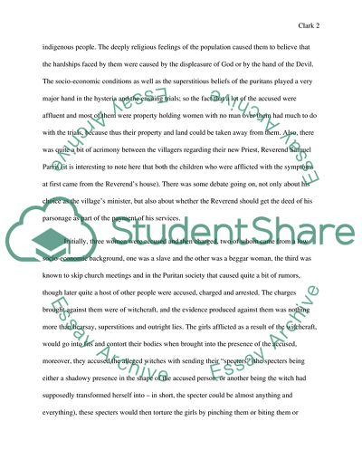 Causation of the Salem Witchcraft Hysteria