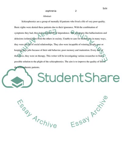 The Quality of Life of Persons Diagnosed with Schizophrenia