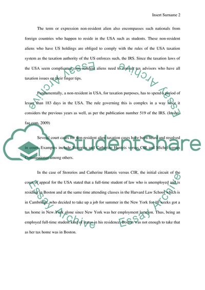 Non-residents Taxation in the United States of America