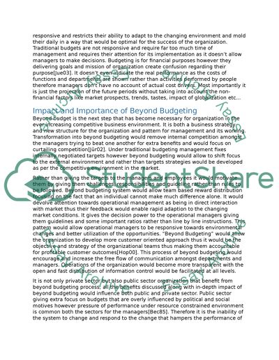 Management, Budgetary Control, and the Beyond Budgeting Debate