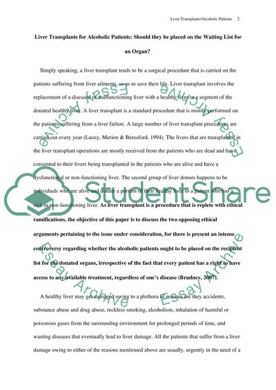 Liver Transplants for Alcoholic Patients: Should they be placed on the Waiting List for an Organ