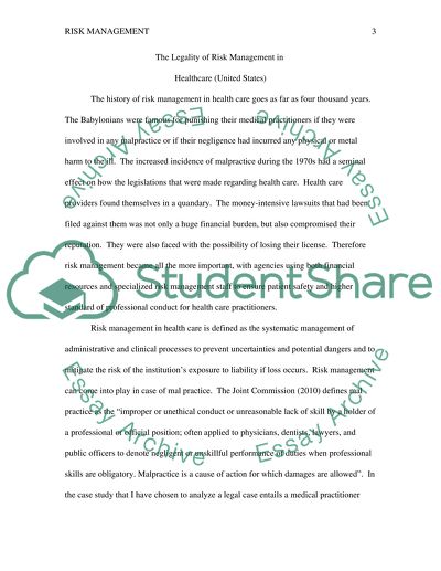 Risk Management in Health Care