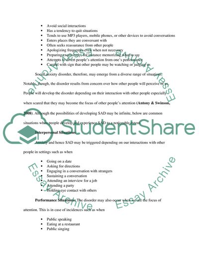 Background to the Disorder: Social Anxiety Disorder