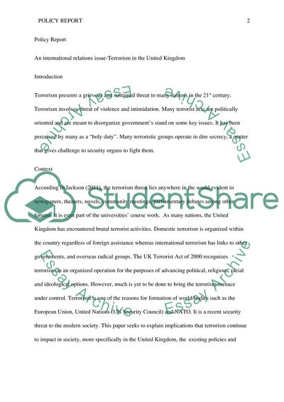 An International Relations Issue-Terrorism in the United Kingdom
