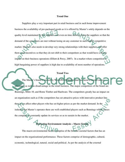 Marketing Plan for Masters Home Improvement Stores in Australia