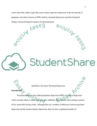 Depression of the First Postnatal Year