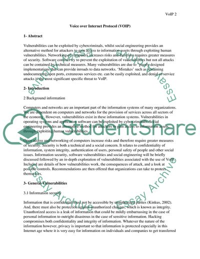 Voice over Internet Protocol: Security, Vulnerabilities and Recommendations