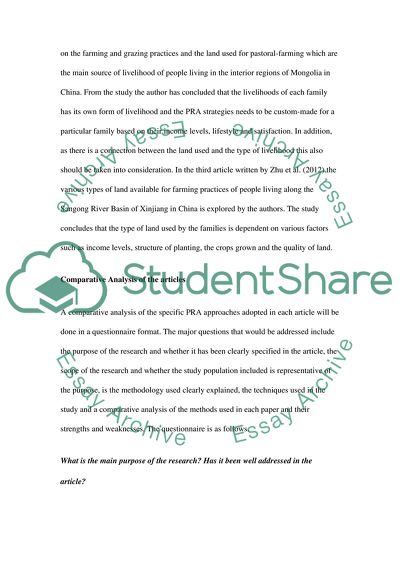 A Comparative Analysis of the Application of Participatory Rural Appraisal Approaches