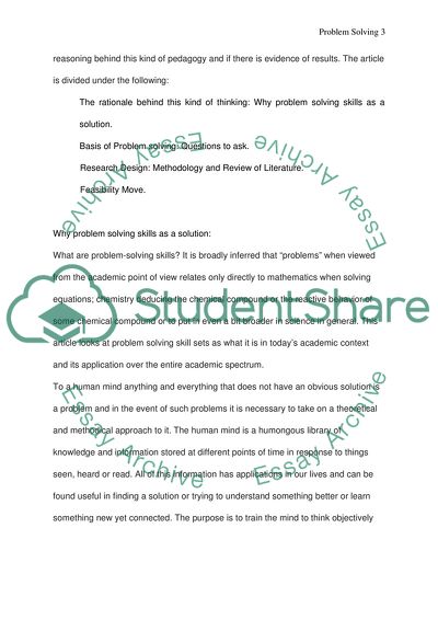 A Causal Relationship between Problem solving and Student Success