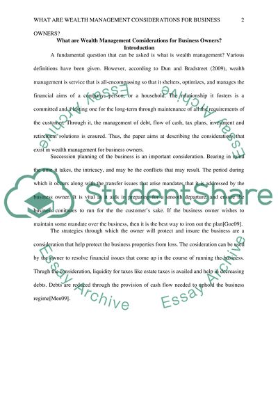 Business Assets, Estate and Wealth Planning