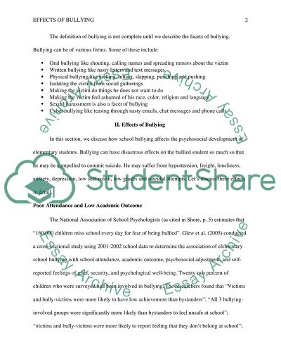 Effects of Bullying of Psychosocial Development of Elementary Students