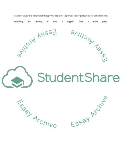 The Treatment of Adolescents with Depression