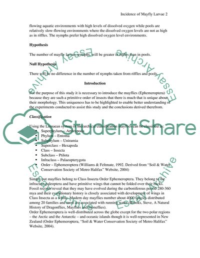 Study of Mayflies in Riffles and Pools