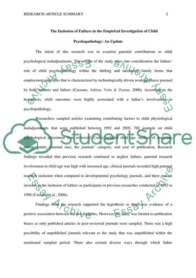 The Inclusion of Fathers in the Empirical Investigation of Child Psychopathology: An Update