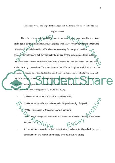Changes and Challenges of Non-profit Health Care Organizations