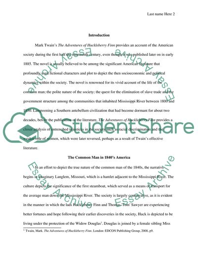Comparisons of Fictional Characters and Society during 1800-1850: The Adventures of Huckleberry Finn