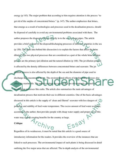 Impact of Water Reserves on the Economic