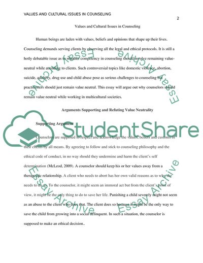 Values and Cultural Issues in Counseling