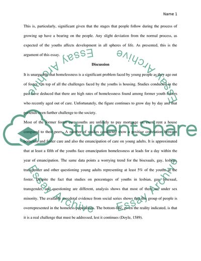 Homelessness During the Transition from Fostercare into Adulthood and its Effect on Youth