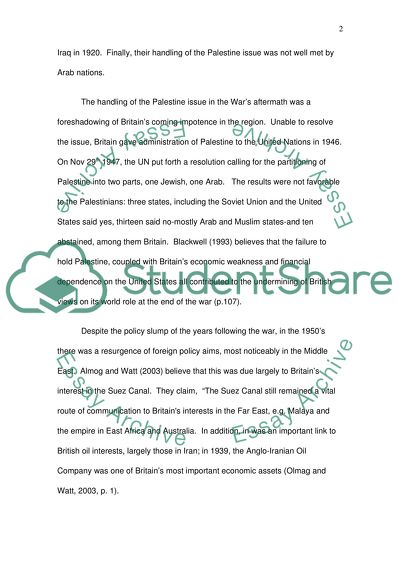 British Policy in the Middle East from 1945 until 1967