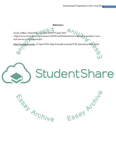 International Cooperation to Save Aral Sea