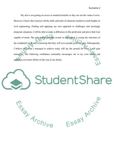 Personal statement, interview in your filed of interest