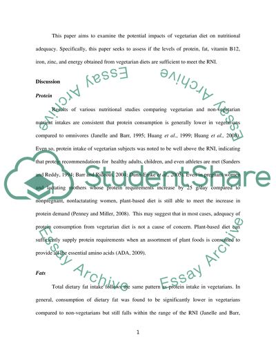 Potential impacts of vegetarian diet on nutritional adequacy