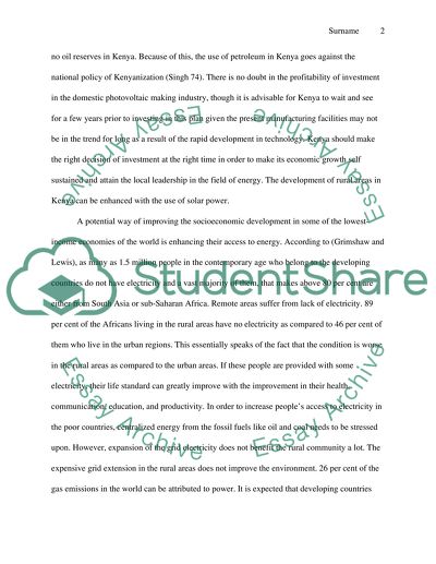 Solar Power as an Energy Source in Rural Sub-Saharan Africa