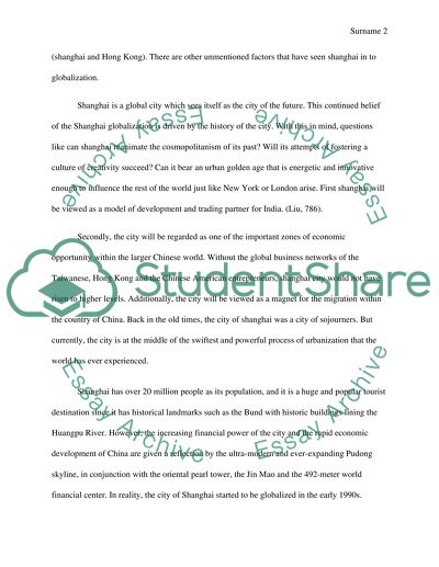 Shanghai as a Rich City for Globalization