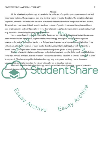 Cognitive-Behavioral Therapy in the Treatment of Low Self-Esteem