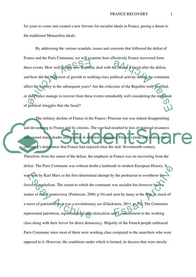 FRANCE RECOVERY FROM THE MILITARY DEFEAT OF 1870 AND THE INTERNAL STRIFE OF THE PARIS COMMUNE