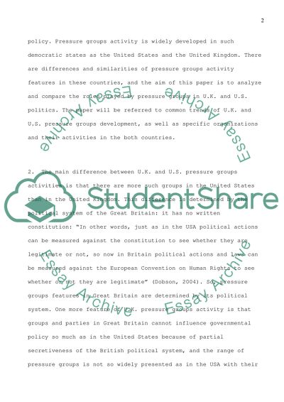 Pressure Groups in the UK and US Politics