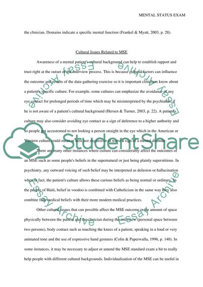 Components of a Mental Status Examination