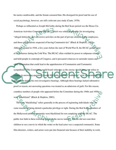 The Origins of the Social Movement Red Scare, the Cold War and McCarthyism