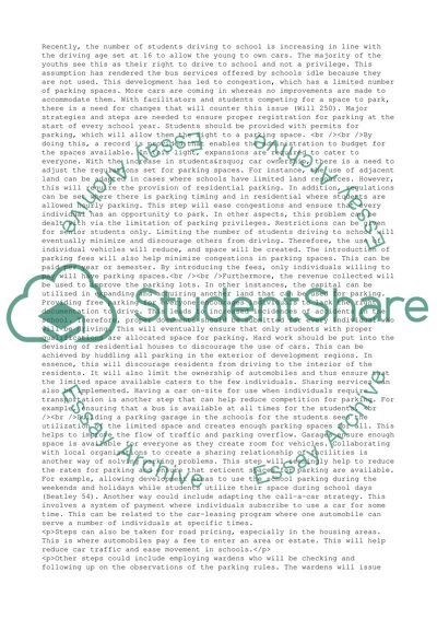 Limited Number of Parking Spaces at School