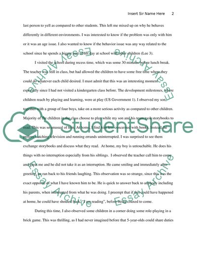 Observation in kindergarteners classroom