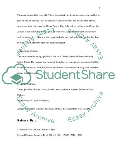 Brief the dred scott v. sanford case and the raines v.byrd case