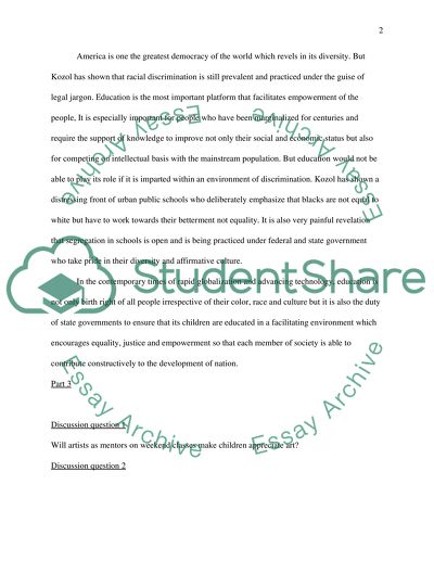 Journal about the text, Shame of the Nation, pages 1-37