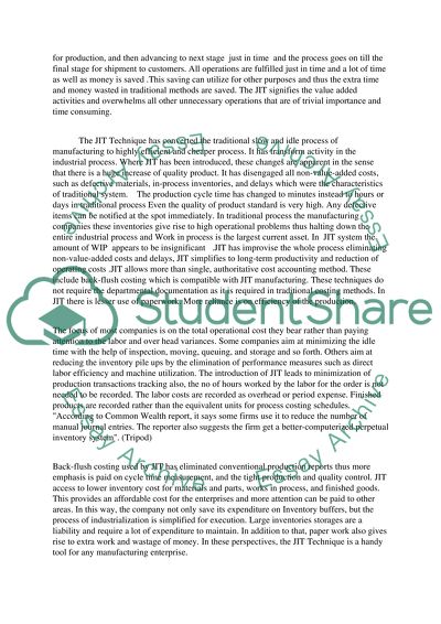 The FINANCIAL implications / impacts of JIT implementation