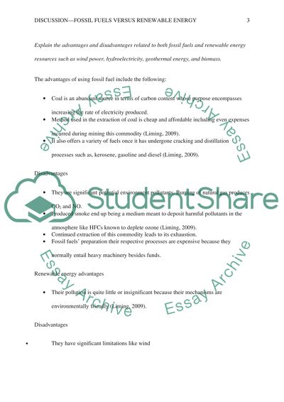 DiscussionFossil Fuels versus Renewable Energy