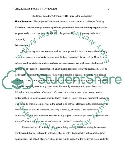 Challenges Faced by Offenders in Re-Entry to the Community