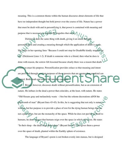 A Comparison of Thanatopsis by William Cullen Bryant and Poem 712 by Emily Dickinson