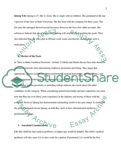 Ethical Decisions in Leadership Class