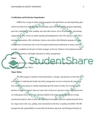 Managers in safety training