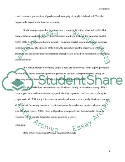 Market Economy and Positive Investment Climate