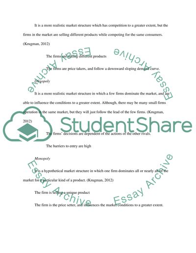 Perfect Competition, Monopolistic Competition, Oligopoly, and Monopoly