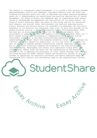 Reward Management at Taj Hotels